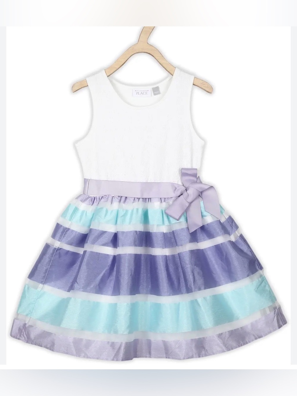 Children's Place Girls' White & Lavender Party Dress with Lavender Sash Belt